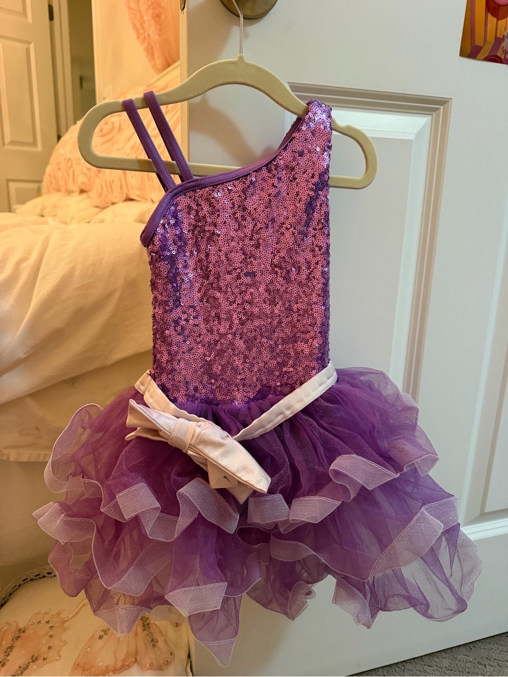 Girls toddler Purple Sequin One-Shoulder Tutu Costume with Bow 3T